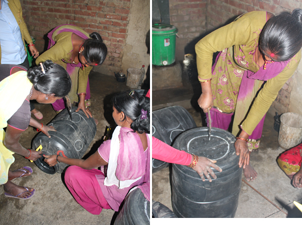 En af de store udfordringer ved en vertikal have er, hvilken struktur man skal vælge. Vi forsøgte os med store plastikbeholdere. Men de var utrolig svære at skære i. Hobbyknivene fra Danmark kom til kort. Heldigvis havde mødrende fra Soiya en god ide: At smelte de tykkeste dele af tønden med et stykke jern, varmet over ilden i køkkenet.